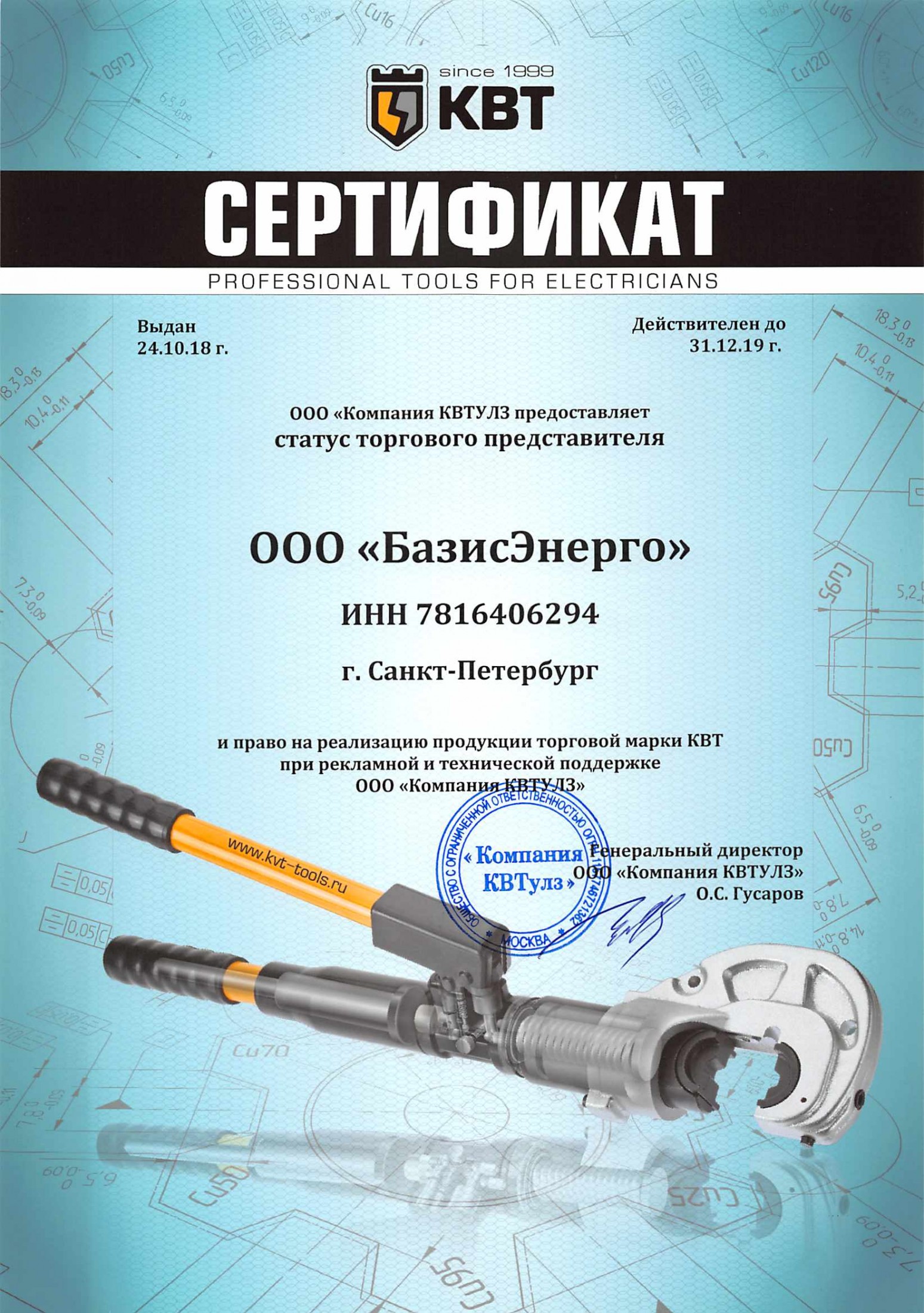 Сертификат дистрибьютора Энсто Рус